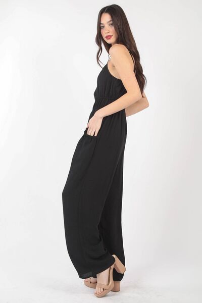 VERY J Pintuck Detail Woven Sleeveless Jumpsuit *