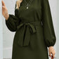 Tied Boat Neck Balloon Sleeve Mini Dress