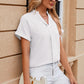 Notched Short Sleeve Blouse