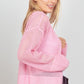 VERY J Pink Eyelet Open Front Long Sleeve Cardigan