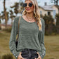 Full Size Round Neck Long Sleeve Buttoned T-Shirt