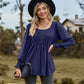 Full Size Puff Sleeve Pleated Blouse