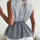Women's Full Size Striped Frill Trim Tied Peplum Blouse