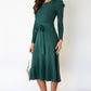 Full Size Round Neck Long Sleeve Tie Waist Sweater Dress
