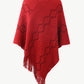 One Size Pearl Trim V-Neck Fringe Hem Poncho