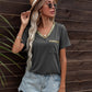 Glitter V-Neck Short Sleeve Tee Shirt