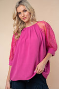 White Birch Round Neck Lace Half Sleeve Blouse *