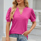 Eyelet Notched Puff Sleeve T-Shirt