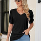 Full Size Eyelet Puff Sleeve V-Neck Top