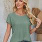 Eyelet Round Neck Rolled Short Sleeve T-Shirt