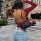 AuroraBlissX Backless Round Neck Long Sleeve Blouse