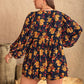 Plus Size Floral Tie Neck Balloon Sleeve Romper