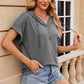 Half Button Drawstring Short Sleeve Hooded T-Shirt