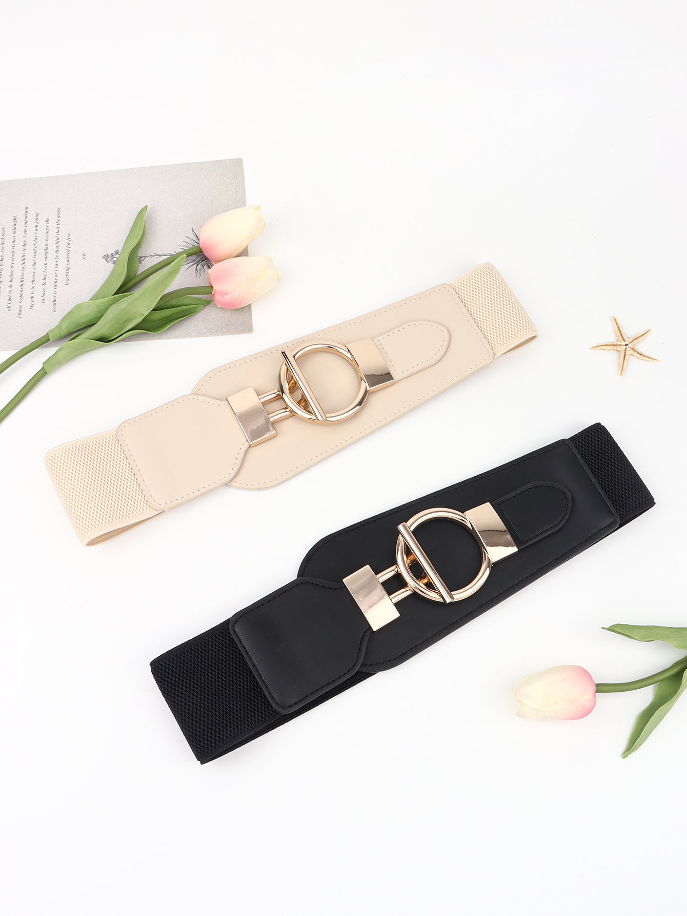 Women's PU Elastic Wide Belt with Alloy Buckle