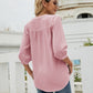 Full Size Swiss Dot Notched Neck Three-Quarter Sleeve Blouse