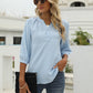 Full Size Swiss Dot Notched Neck Three-Quarter Sleeve Blouse