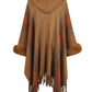 One Size Color Block Fringe Detail Poncho