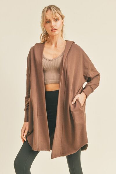 Kimberly C Open Front Longline Choco Hooded Cardigan