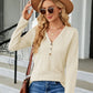 Full Size Cable-Knit Long Sleeve V-Neck T-Shirt