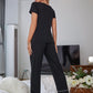 Black Scoop Neck Top and Elastic Waist Pants Lounge Set