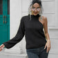 Cable-Knit Round Neck Asymmetrical Sweater