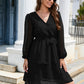 SO CUTE Full Size Surplice Neck Swiss Dot Tie Belt Layered Dress