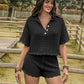 Eyelet Collared Neck Short Sleeve Top and Shorts Set