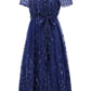 Sequin Leaf Embroidery Tie Front Short Sleeve Dress