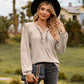 Full Size Puff Sleeve Ruffle Trim Blouse