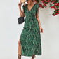Aya Printed Surplice Neck Flutter Sleeve Slit Dress