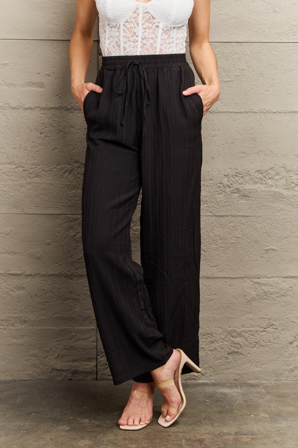 Black Tie Waist Long Pants