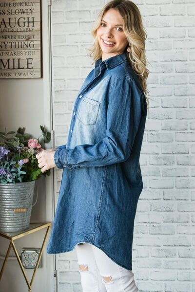 Veveret Pocketed Button Up Washed Denim Shirt *
