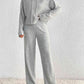 Light Gray Drawstring Ribbed Hoodie and Straight Leg Pants Set