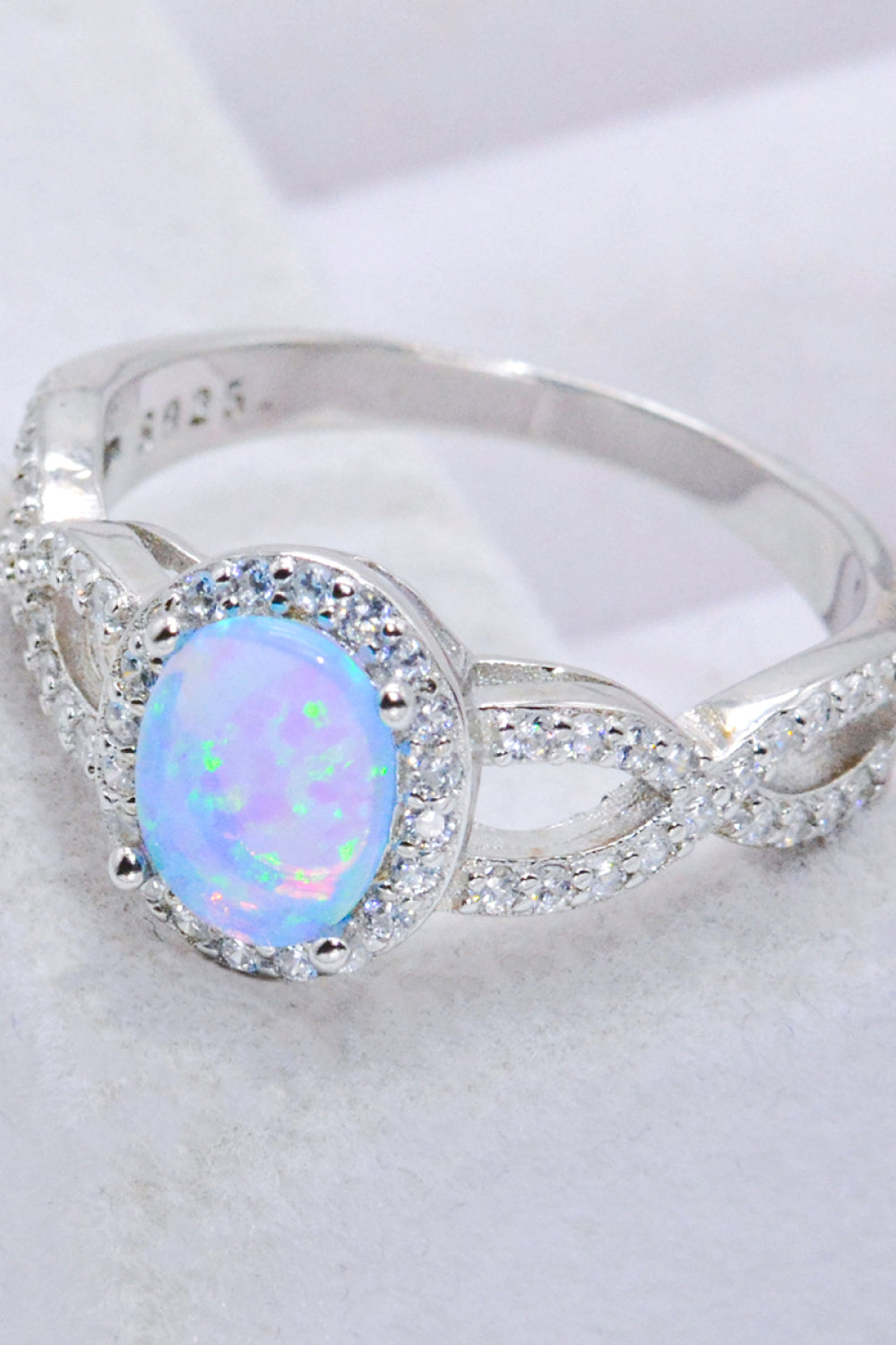 Sky Blue 925 Sterling Silver Opal Halo Ring