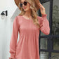 Aurora Lea Smocked Round Neck Lantern Sleeve Blouse