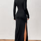 Slit Mock Neck Long Sleeve Maxi Dress