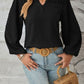 Ruched Swiss Dot Notched Balloon Sleeve T-Shirt