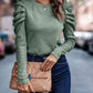 Full Size Decorative Button Puff Sleeve T-Shirt