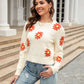 Malibu Dreams Flower Pattern Round Neck Short Sleeve Pullover Sweater