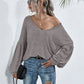 V-Neck Long Sleeve Dropped Shoulder Knit Top