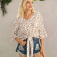 Tied Printed Button Up V-Neck Blouse