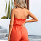BodatiousJumpers Frill Trim Belted Orange Strapless Romper
