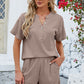 Adryane Jay Notched Button Detail Dropped Shoulder Top and Shorts Set