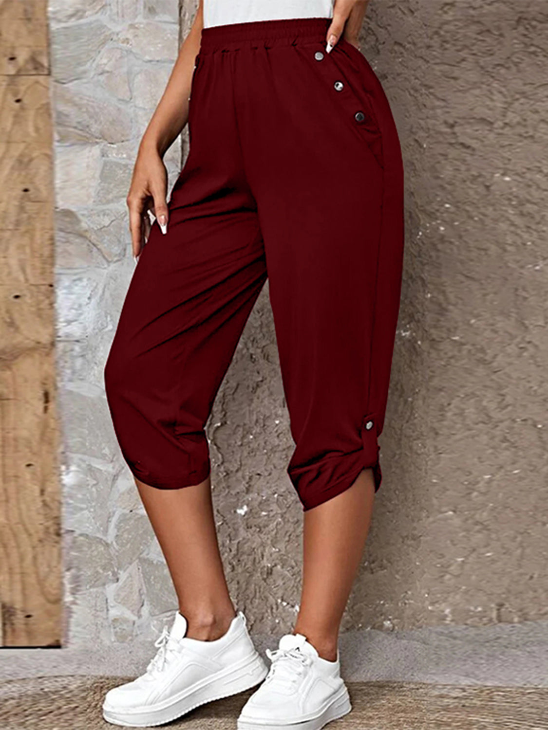 Joselyn Full Size Roll-Tab Capris Pants