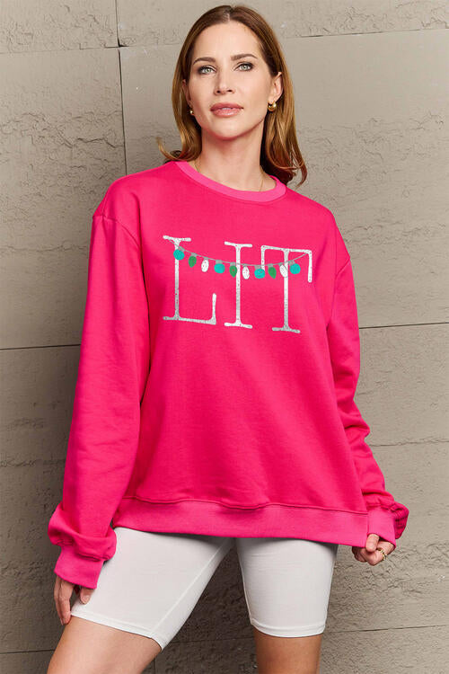 Simply Love Full Size Christmas Themed LIT Long Sleeve Sweatshirt