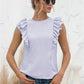 Women's Full Size DANICA Ruffle Shoulder Tie-Back Crewneck Short Sleeve Top
