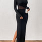 Slit Mock Neck Long Sleeve Maxi Dress