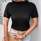 Ribbed Round Neck Short Sleeve T-Shirt
