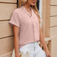 Notched Short Sleeve Blouse