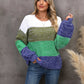 Hannah&Mea Color Block Round Neck Dropped Shoulder Sweater